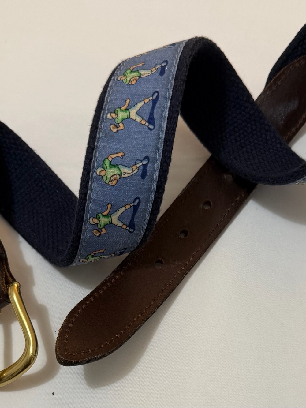 Vineyard Vines Navy Webbing Belt with Tennis Player Ribbon